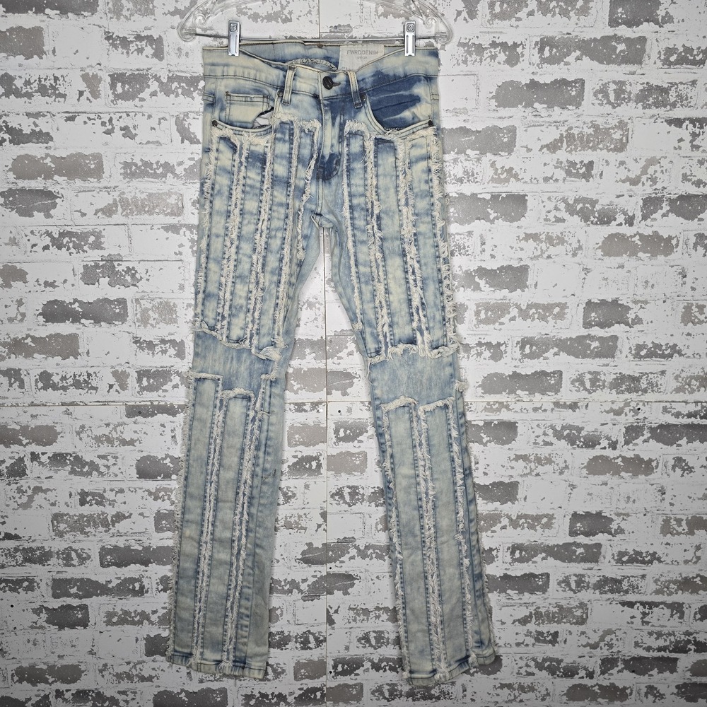 FWRD Denim Jeans Mens‎ 29x36 Fit 3 Stacked  Light Blue Wash Low Rise Flare Leg